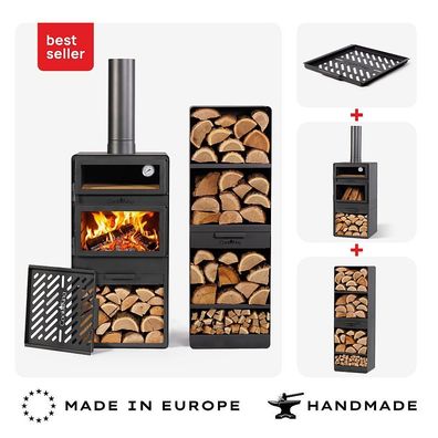 SET: Gartenofen VENTO mit Backofen und doppelt gehärteten Glasscheiben, inkl
