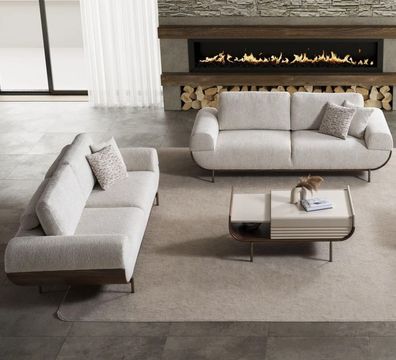 Elegante Graue Sofagarnitur Designer Polstersofas 3-Sitzer Couchen