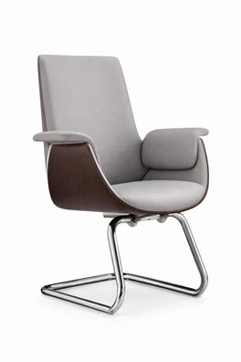 Modernes Chefsessel mit grauem Kunstleder und Edelstahl-Gestell
