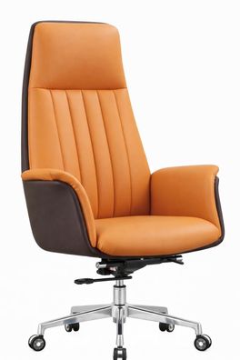 Moderner Chefsessel mit orangefarbenem Kunstleder und Chromgestell