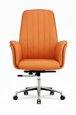 Moderner Chefsessel mit orangefarbenem Kunstleder und Chromgestell