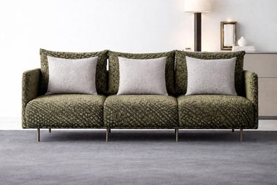 Elegantes Designer Sofa in Grün mit Strukturmuster und Metallfüßen
