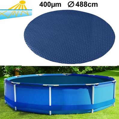 488cm Pool Solarplane Poolheizung Solarfolie Abdeckung Rund Blau Schwarz 400µm