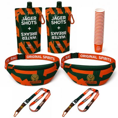 Jägermeister Festival-Bundle XXL - Bauchtasche, Trinkbeutel, Schlüsselband & Sh