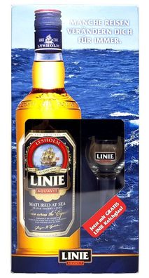 Linie Geschenkset - Linie Aquavit 0,7l 700ml (41,5% Vol) + Kelchglas Glas -[Ent