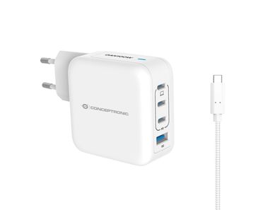 Conceptronic 4-Port 100W GaN USB-PD-Ladegerät mit USB-C-Ladekabel, USB-C x 3, USB-A x