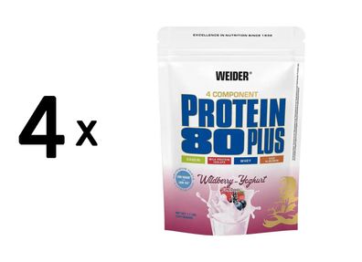 4 x Weider Protein 80 Plus (500g) Wildberry-Yoghurt