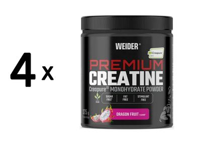 4 x Weider Premium Creatine Creapure - flavoured (375g) Dragon Fruit
