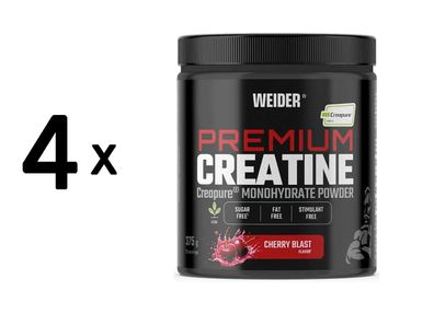 4 x Weider Premium Creatine Creapure - flavoured (375g) Cherry Blast