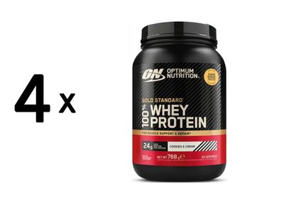 4 x Optimum Nutrition 100% Whey Gold Standard (768g) Cookies and Cream