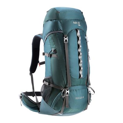 NILS CAMP Bergen Trekkingrucksack 65 Liter Grün mit Regenschutz und Hüftgurt