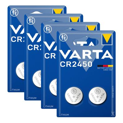4x Varta Knopfzellen Lithium Batterien CR 2450 CR2450 3V Blister 2er Blister