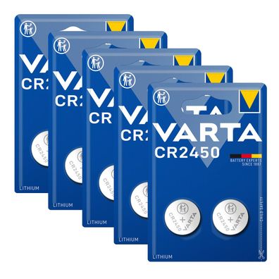 5x Varta Knopfzellen Lithium Batterien CR 2450 CR2450 3V Blister 2er Blister