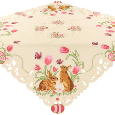 Tischdecke Ostern 110 x 110 Mitteldecke Ostertischdecke Kaninchen Rosa Bestickt