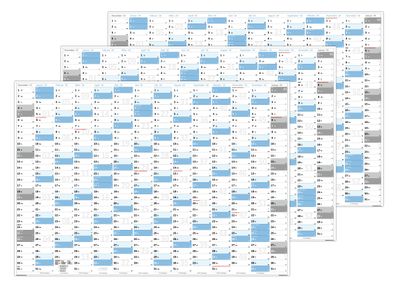3 Stück XXL Wandkalender DIN A0 2028 (blau2) große Tageskästchen Kalender gerollt