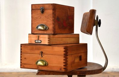 Set 3 x Kiste mit Deckel Holz Antik Alt Vintage Shabby Kasten Art Deco Uhrmacher