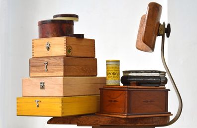 Set 10 x Kiste mit Deckel Holz Antik Alt Vintage Shabby Dosen Bakelit Metall Sammlung