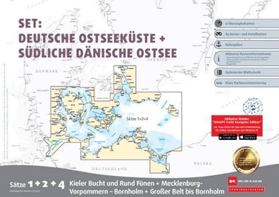 Delius Klasing, Sportbootkartenset 1 + 2 + 4, Deutsche u. südl. dän. Ostsee