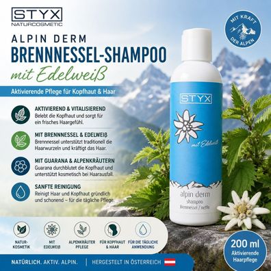 STYX Alpin Derm Brennnessel-Shampoo mit Edelweiß 200 ml - Aktivierende Pflege