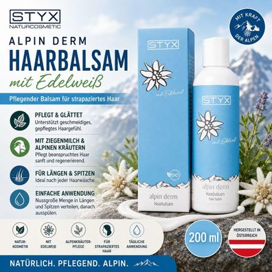 STYX Alpin Derm Haarbalsam mit Edelweiß 200 ml - Pflegender Balsam strapaziertes Haar