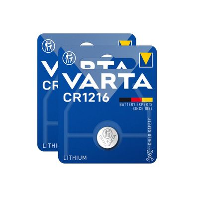 2x Varta CR 1216 CR1216 3V Lithium Batterie Knopfzelle 27mAh Blister 6216