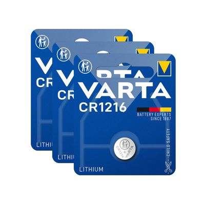 3x Varta CR 1216 CR1216 3V Lithium Batterie Knopfzelle 27mAh Blister 6216