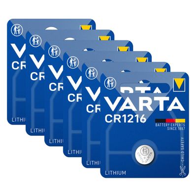 6x Varta CR 1216 CR1216 3V Lithium Batterie Knopfzelle 27mAh Blister 6216