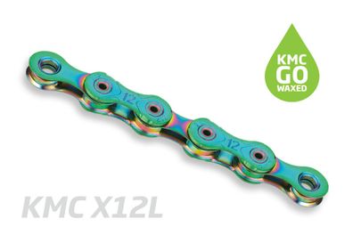 KMC Kette X12L, 12-fach, 126 Glieder, Aurora-Green, waxed