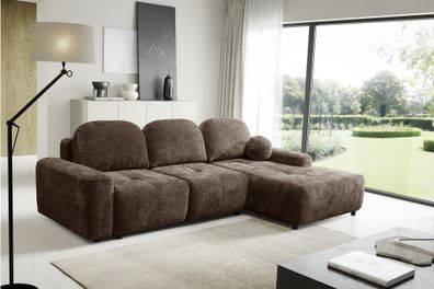 Ecksofa Schlafsofa Sofa ARGOS in Stoff Vibe Braun Ottomane Rechts