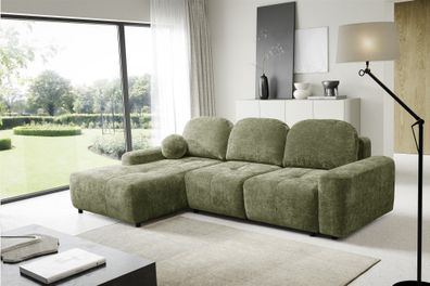 Ecksofa Schlafsofa Sofa ARGOS in Stoff Vibe Olivgrün Ottomane Links