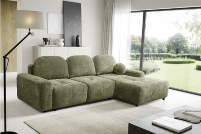 Ecksofa Schlafsofa Sofa ARGOS in Stoff Vibe Olivgrün Ottomane Rechts