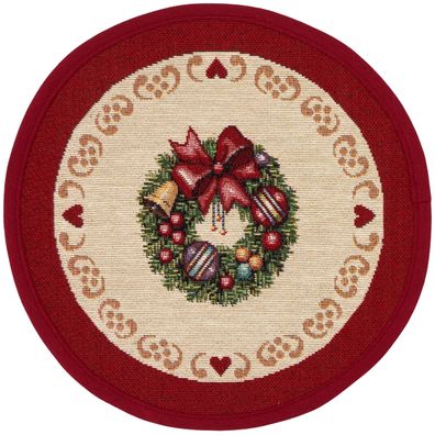 Tischdecke Weihnachten Gobelin 25 cm Rund Weihnachtsdeckchen Hossner Kranz Rot