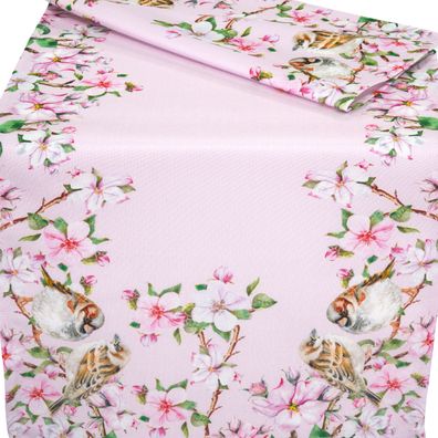 Tischläufer Rosa 40x85 Tischdecke Pflegeleicht Tischwäsche Vogel Frühling Sommer