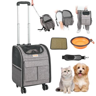 VEVOR Hundetrolley faltbar bis 8,1 kg 600D Oxford Grau mit 5 Taschen