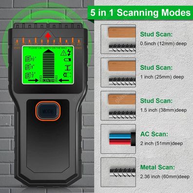 5 in 1 Wand Scanner Leitungsfinder Kabeldetektor Strom Holz Metall Ortungsgerät