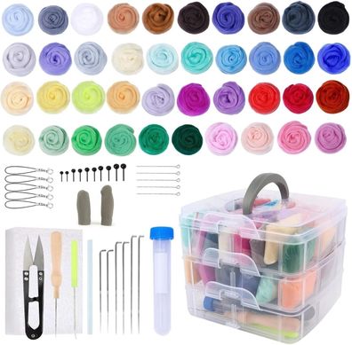 40 Farben Nadelfilz Set, 72 Stück Filzwolle Nadelfilzen Starter Kit mit Filznade