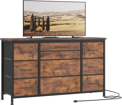 TV-Schrank, Fernsehtisch mit 10Schubladen Steckdose, Lowboard, Fernsehschrank