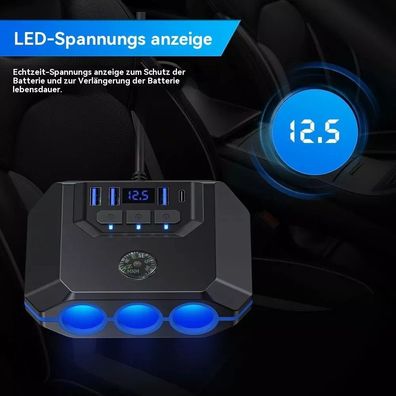 Auto KfZ Adapter Dose Zigarettenanzünder Verteiler mit 12V/24V LED Steckdose USB