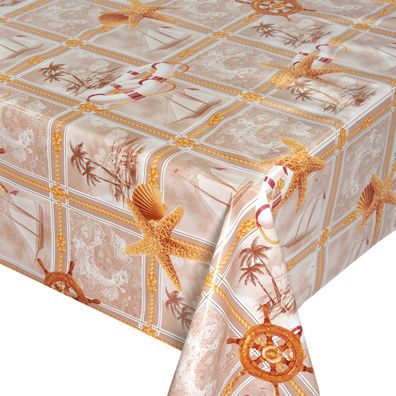 Wachstuch Tischdecke Wachstuchdecke 140x180 Gartendecke Abwaschbar Maritim Beige