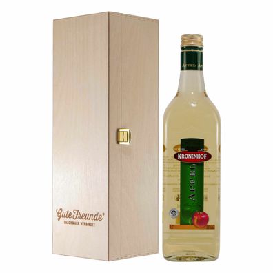 Kronenhof Apfel Likör mit Geschenk-Holzkiste