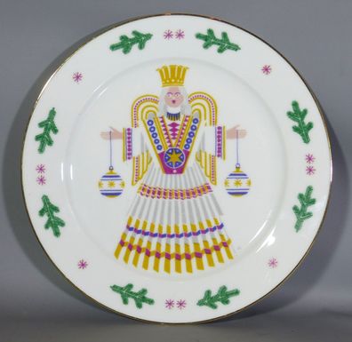 Porzellan Schmuck-Teller Ertzgebirge Engel Stern Baumkugeln Tanne Weihnachten antik