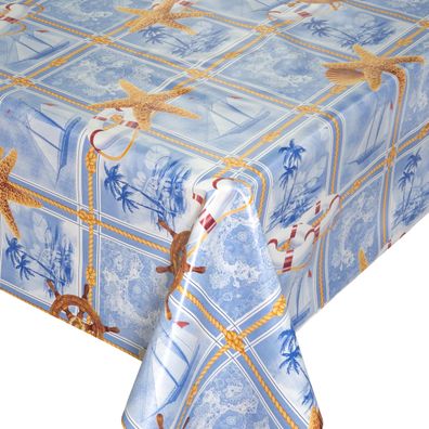 Wachstuch Tischdecke Abwaschbar Wachstuchdecke 180x140 Gartendecke Maritim Blau