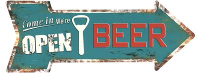 Moritz Blechschild Beer Come in We`re Open Deko Schild Aufschrift Dekorations 20 x 50