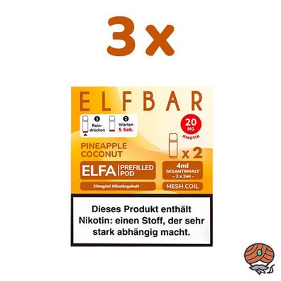 ELFBAR ELFA POD Pineapple Coconut 20mg/ml Nikotin 3x 2 Pods