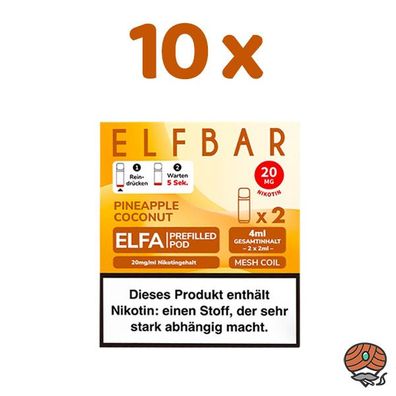 ELFBAR ELFA POD Pineapple Coconut 20mg/ml Nikotin 10x 2 Pods