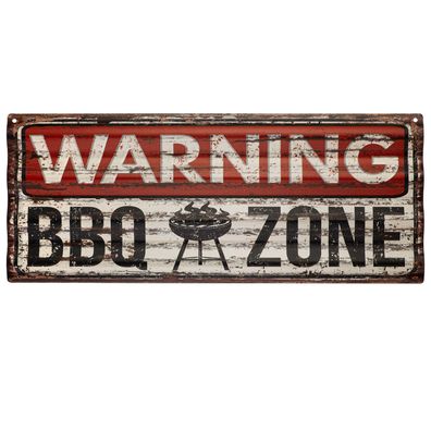 Moritz Blechschild 59 x 24 cm BBQ Zone Warning Barbecue Grill Smoker Retro Vintage si