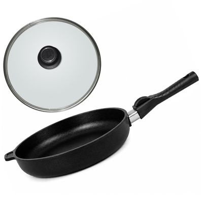 BAF Bratpfanne 24 cm Induktion & Glasdeckel Griff abnehmbar beschichtete Pfanne