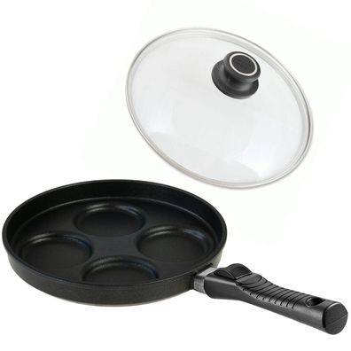 BAF 4-Mulden-Bratpfanne 26cm Induktion & Deckel Griff abnehmbar Aluguss Antihaft
