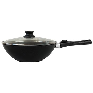 BAF Wok-Pfanne & Deckel Induktion 30cm Griff abnehmbar Antihaft Stielwok Aluguss