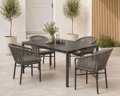 Destiny TORNO Cremona Sitzgruppe 4x Stapelsessel + Tisch 160x90x74cm, rechteckig